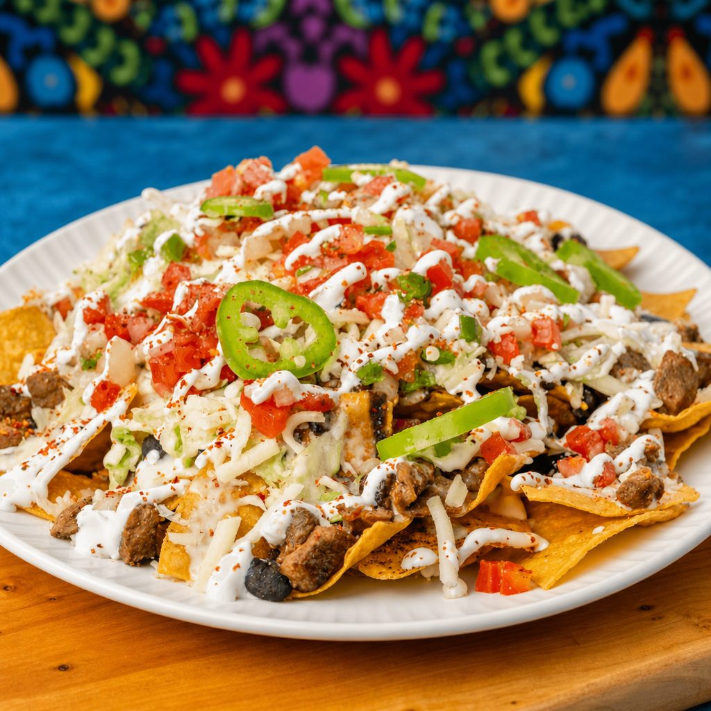 Carne Asada Spicy Nachos.
