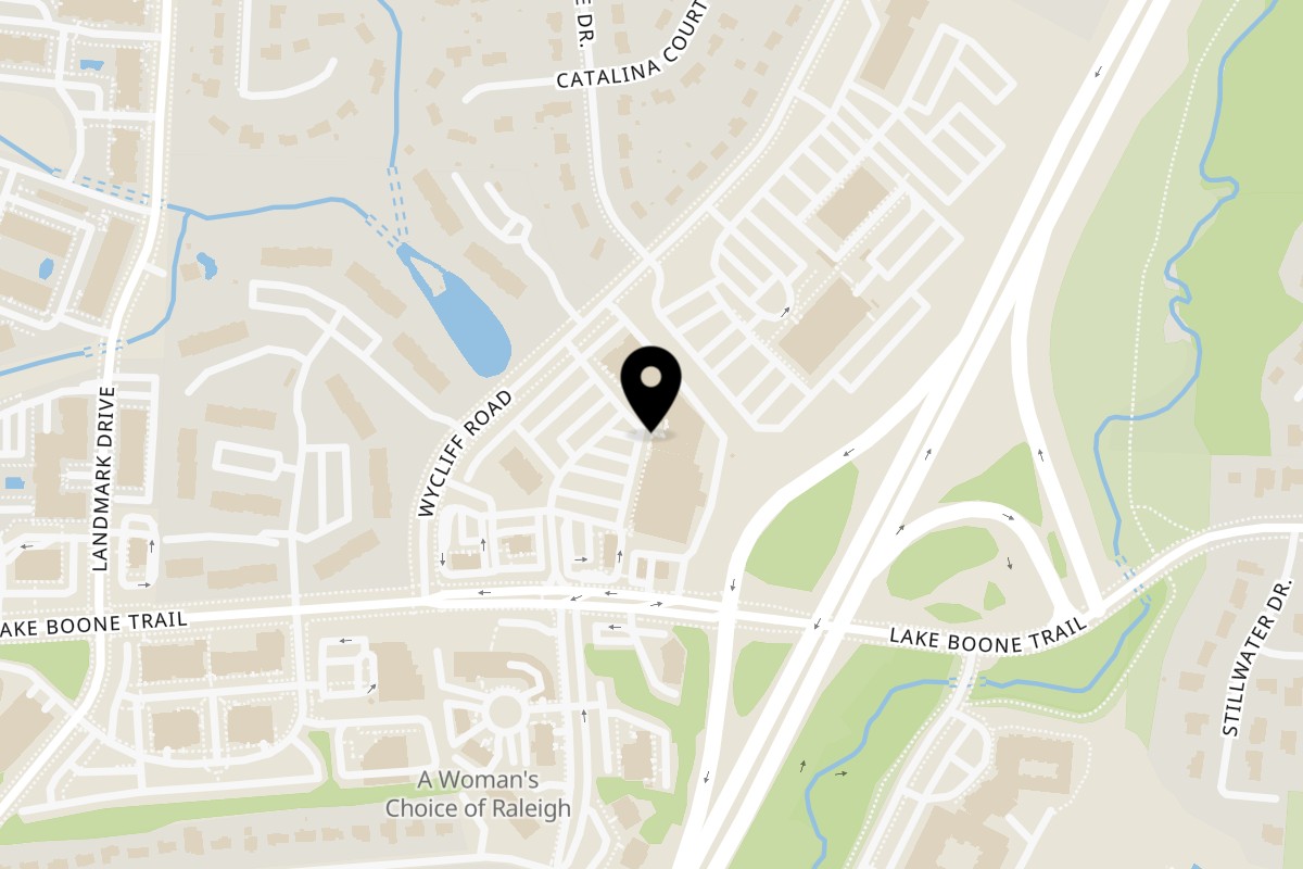 Map showing the location of Chubby's Tacos Raleigh on 2444 Wycliff Road in Raleigh